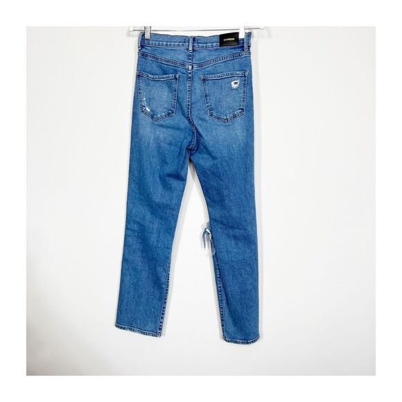Express Jeans Womens Modern Straight Super High Rise Distressed Jeans Size 2 - Picture 6 of 8
